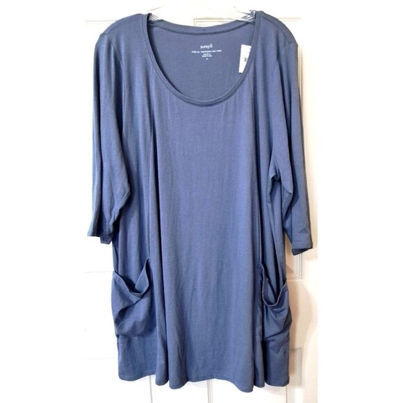 J.Jill Pure Jill XL Two Pocket Knit Tunic Blue Half Sleeve Scoop Neck New w/Tags - Picture 1 of 9